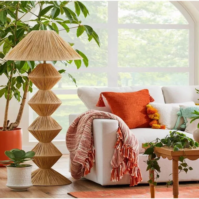 Ambient Floor Lamp Living Room Study B&B Bedroom Zen Tea Room Lamp Japanese Wabi-Sabi Style Raffia Standing Light