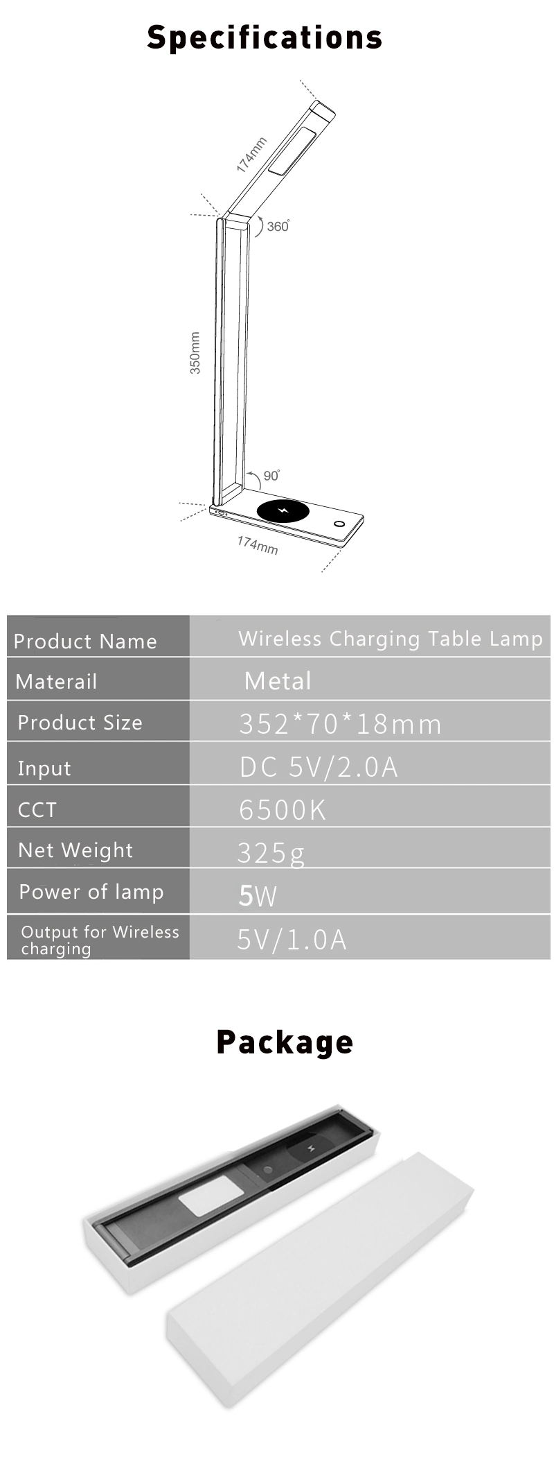 LED Table Lamp Foldable with Wireless Charger 6000K White Light 3 Brightness Modes Desk Light