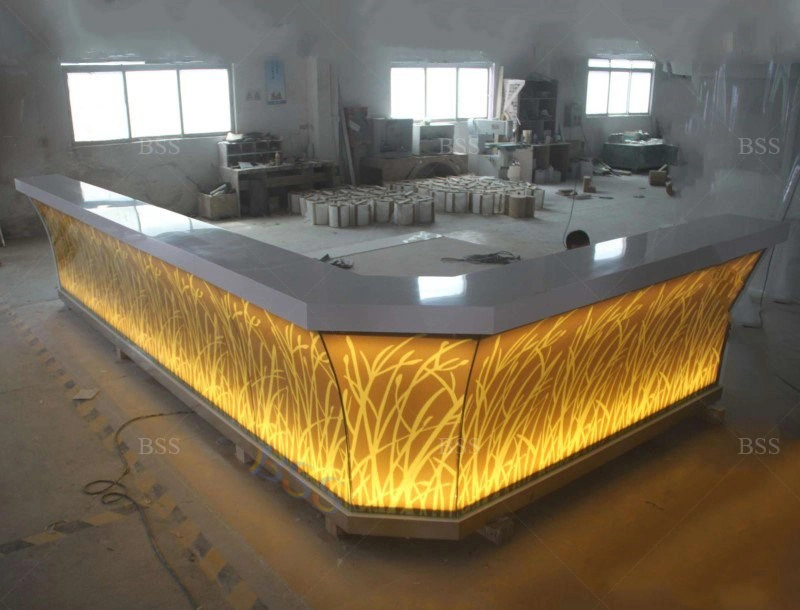 Modern Restaurant Counter Top Ideas Custom LED Light Marble Top L Shape Restaurant Bar Counter Top