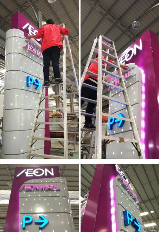 The Shopping Mall Pillar Box LED Outdoor Pylon Sign Gas Station Sign Board Steel Structure Stainless Sign Furniture