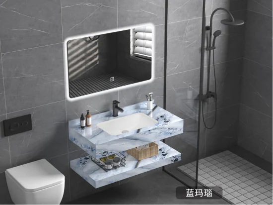 Produttore di nuovo design in stile OEM, specchio LED, mobili da bagno, mobiletto, mobile lavabo con lavabo in lastra di pietra