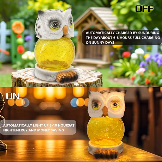 Statua di bradipo in meditazione solare, luce solare da giardino con sfera di vetro