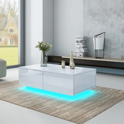 Mobili per la casa Tavolino da caffè moderno a LED moderno di alta qualità in materiale di legno bianco