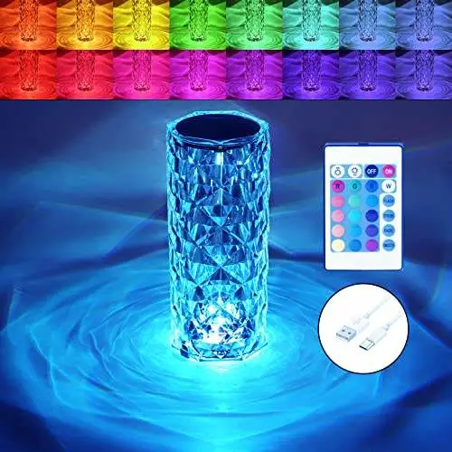 Lampada da comodino in cristallo LED ricaricabile Touch RGB Helius 16 che cambia colore